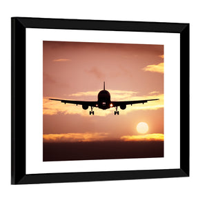 Plane In The Sunset Sky Wall Art