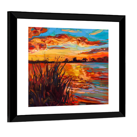 Sunset Over Lake Wall Art