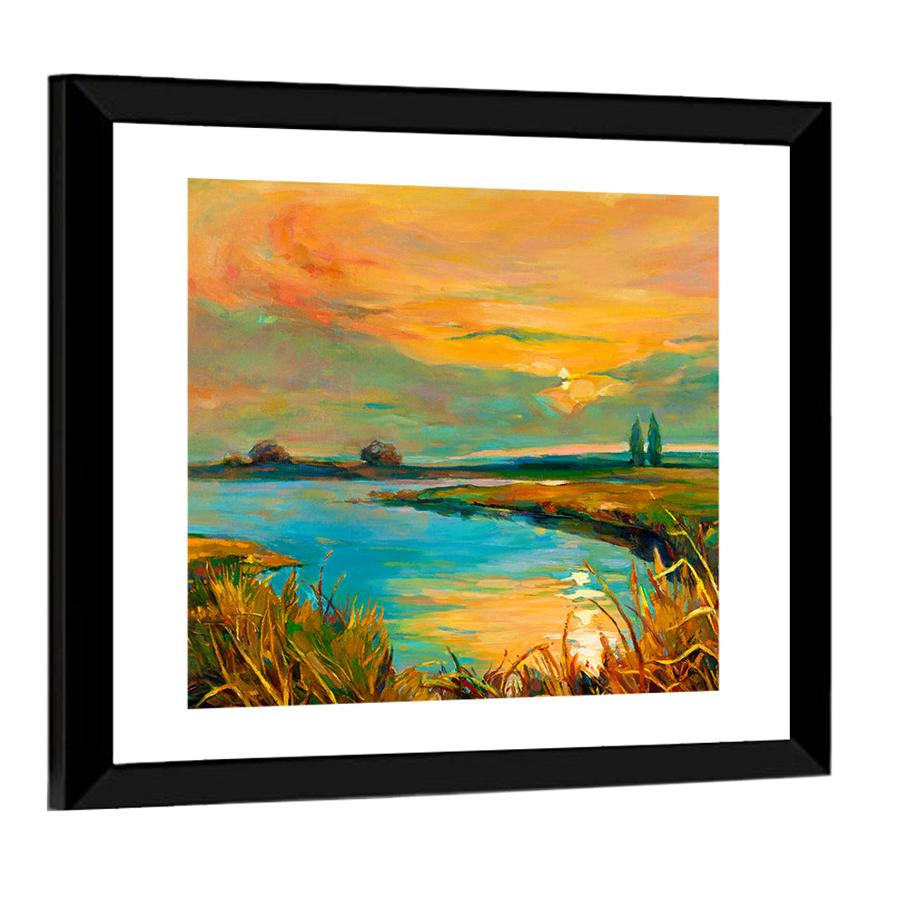 Golden Lake Sunset Wall Art