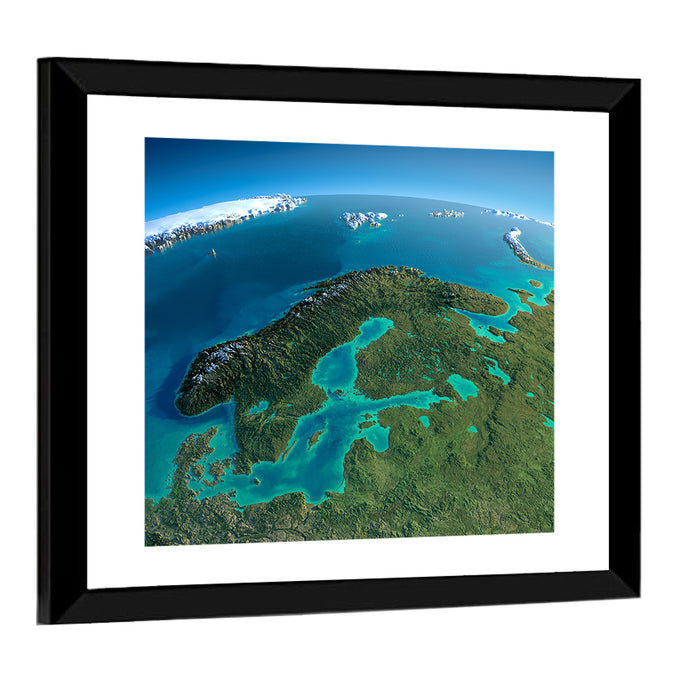 Scandinavia from Space Wall Art as a framed print