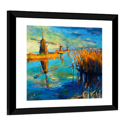 Windmills Near Lake Wall Art