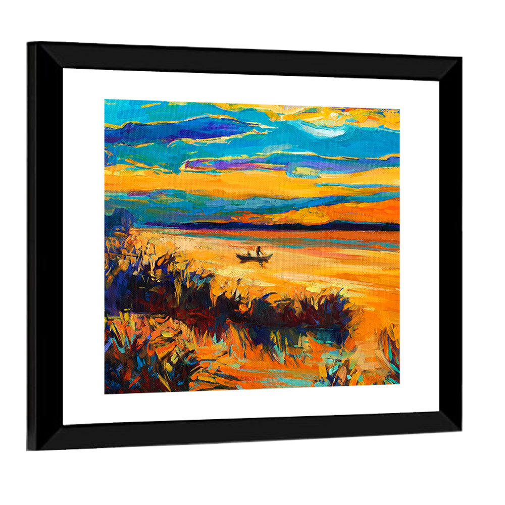 Sunset Boat on Lake Wall Art