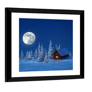 Wooden House In Winter Forest Wall Art