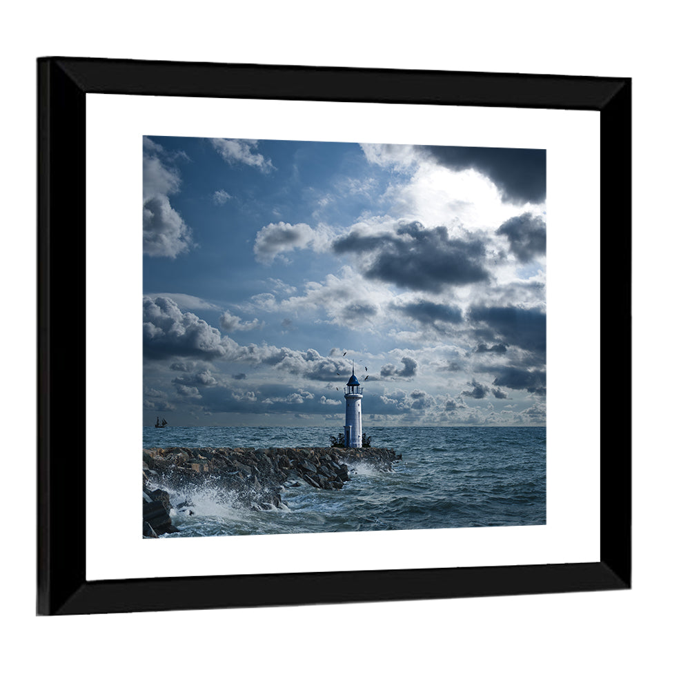 Lighthouse Under Storm Wall Art