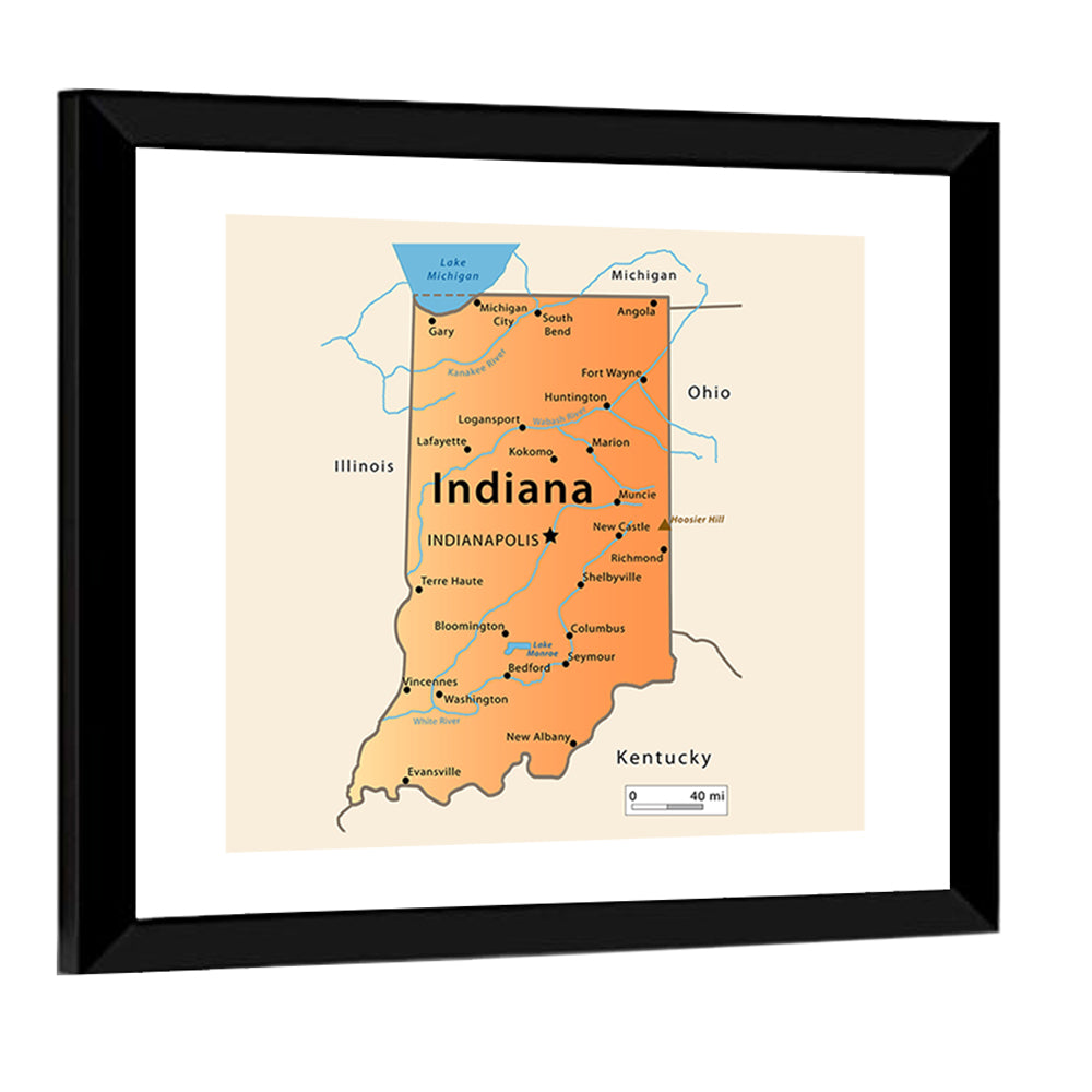 Indiana State Map Wall Art