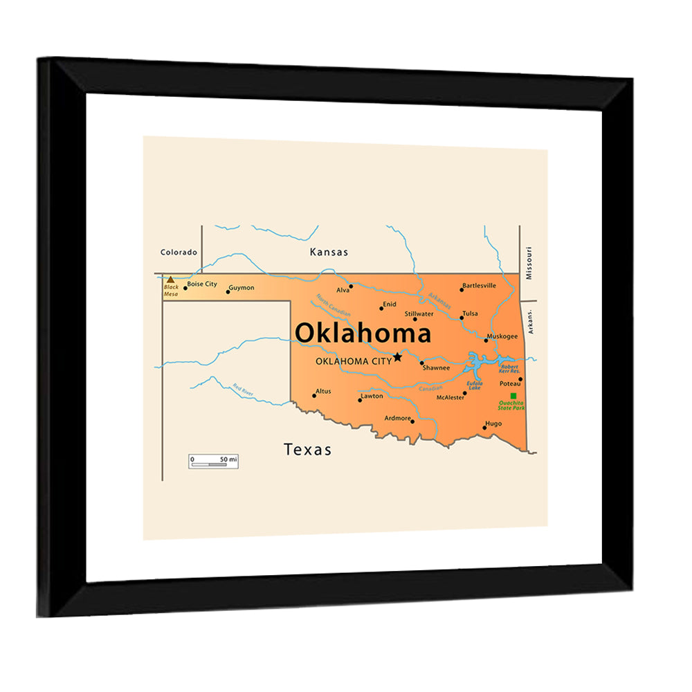 Oklahoma State Map Wall Art