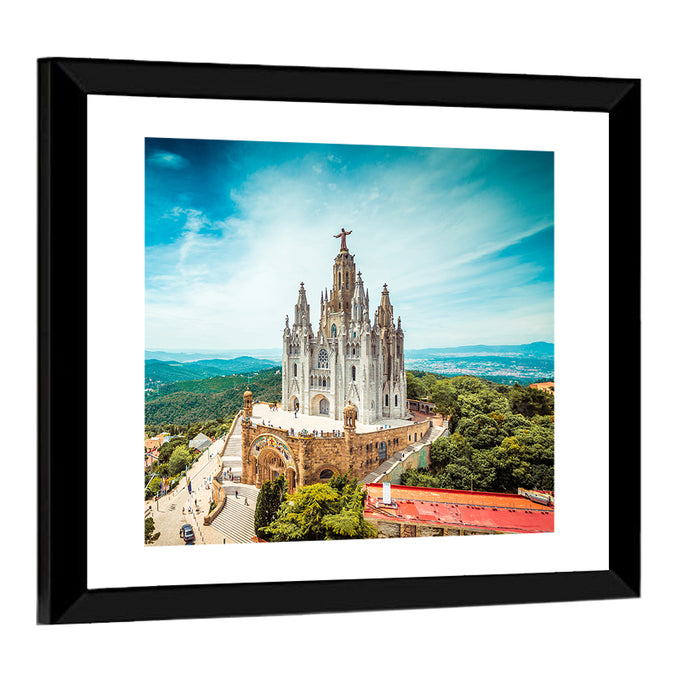 Tibidabo Church with Christ Statue Wall Art as a framed print