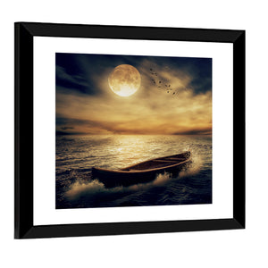 Boat In Stormy Ocean Wall Art