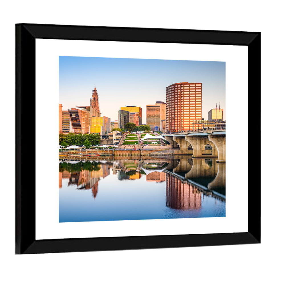 Hartford Skyline with River Reflection Wall Art
