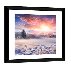 Winter Sunrise In Mountain Village Wall Art