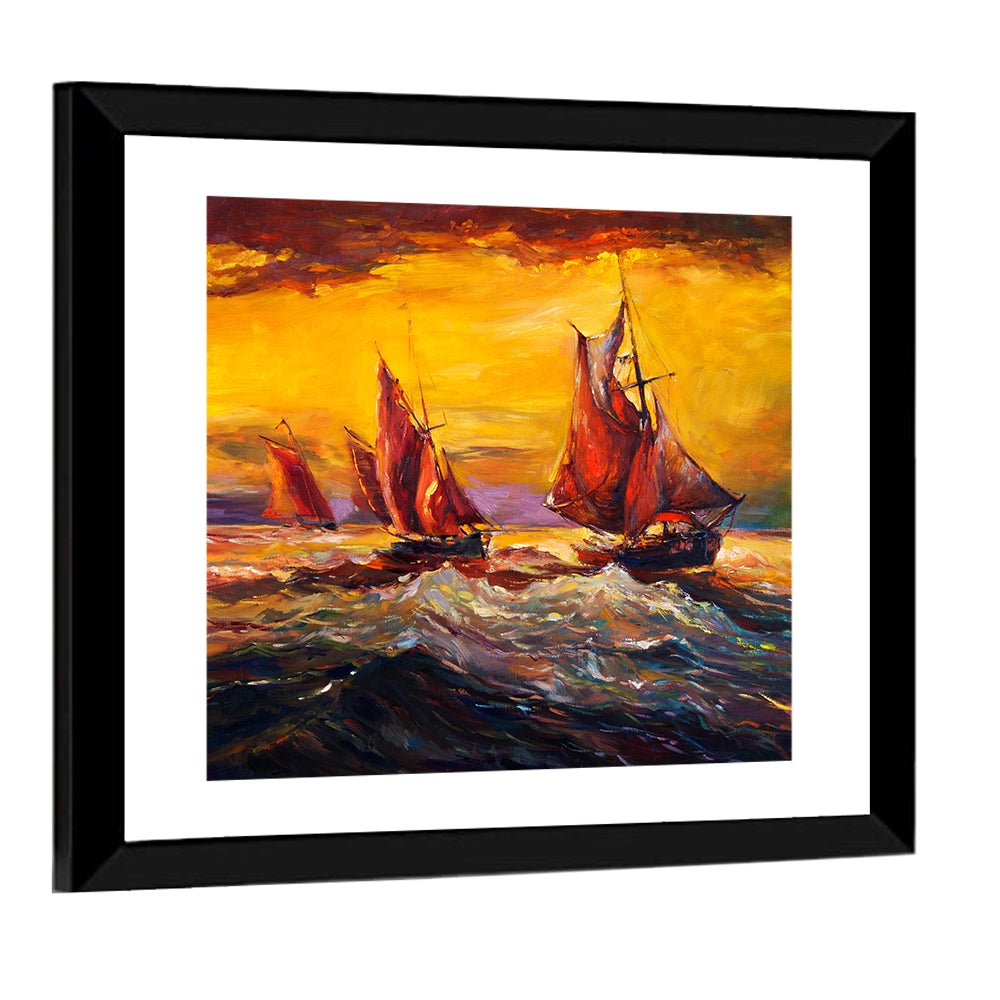 Sail Ship In Sea Artwork Wall Art