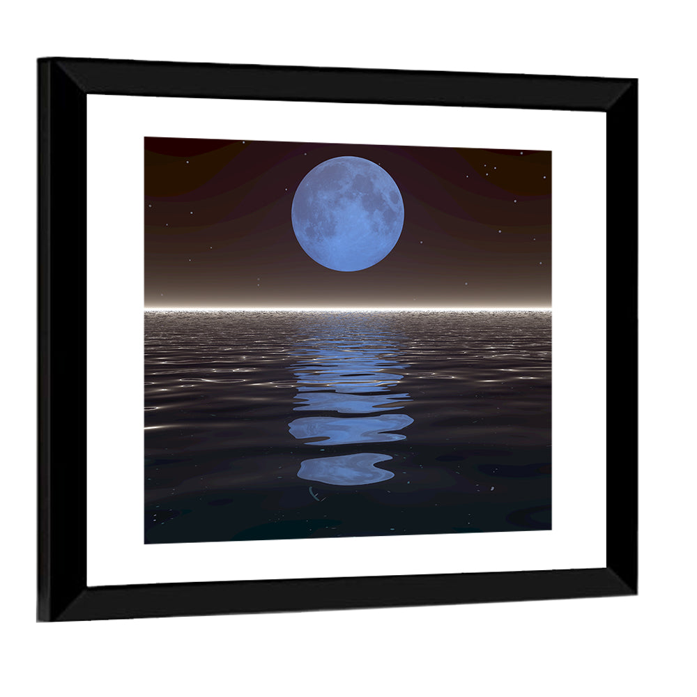 Surreal Moonset Over Reflective Sea Wall Art