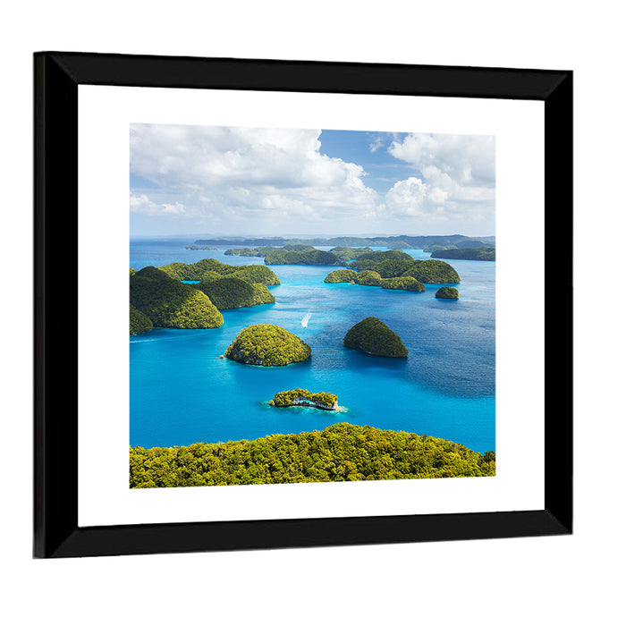 Rock Islands Aerial View Wall Art as a framed print