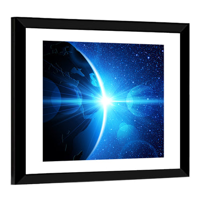 Planet Earth With Sunrise In Space Wall Art