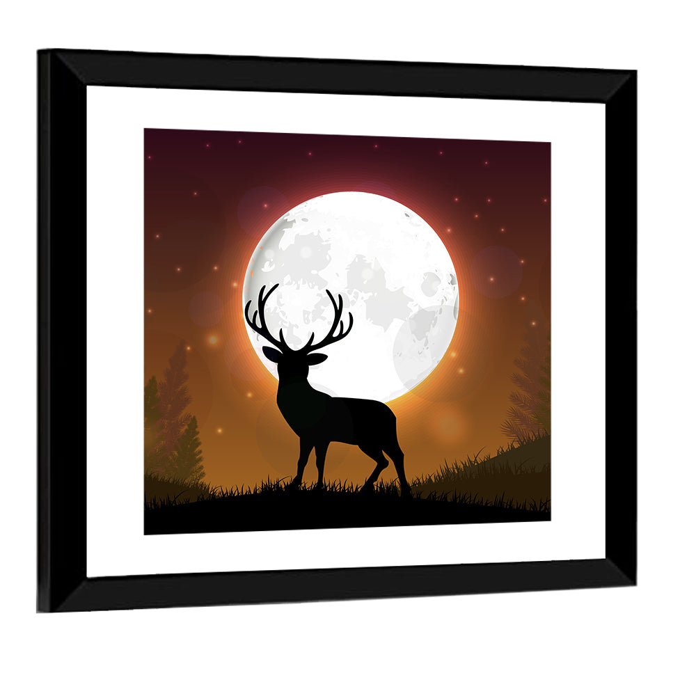 Moonlit Deer on Hill Wall Art