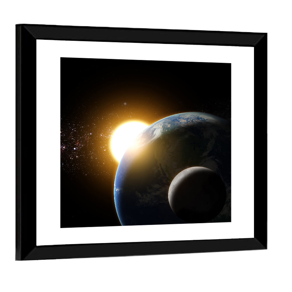 Sunflare Over Earth and Moon Wall Art
