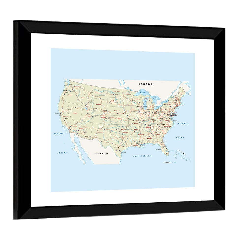 United States Interstate Map Wall Art