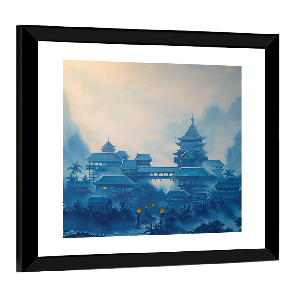 Misty Chinese Mountain Temple Wall Art
