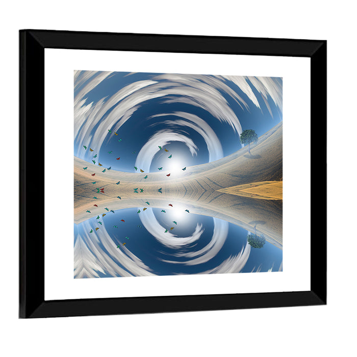 Swirling Sky Reflection Wall Art as a framed print