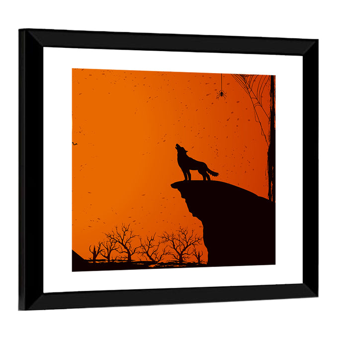 Howling Wolf Under Full Moon Wall Art as a framed print