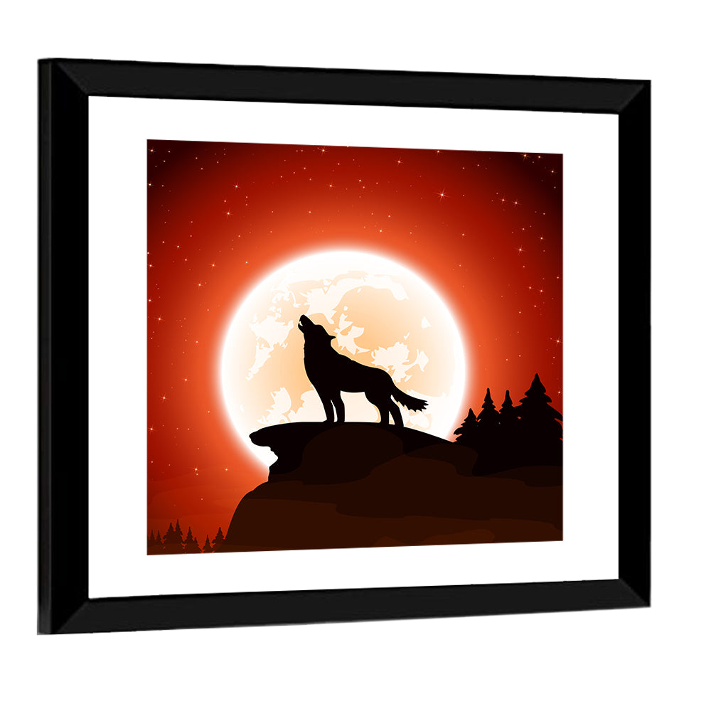 Howling Wolf Under Full Moon Wall Art