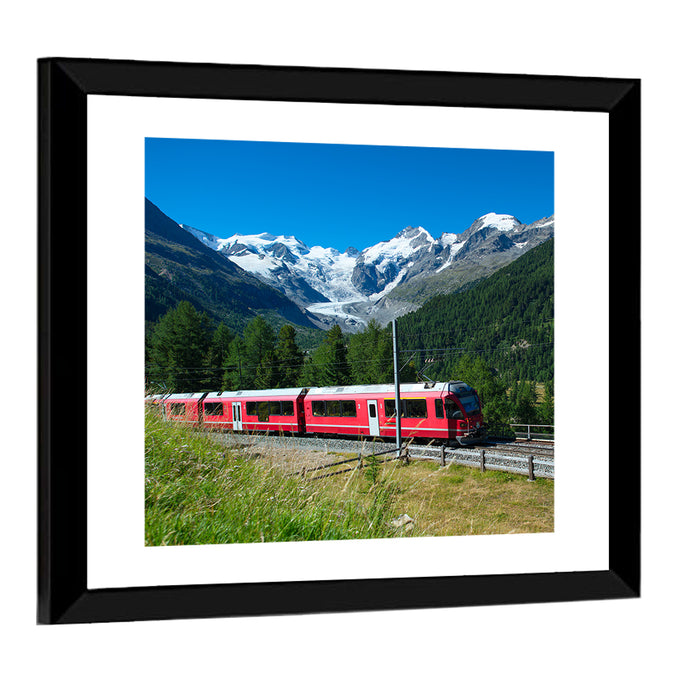 Bernina Express in Swiss Alps Wall Art as a framed print