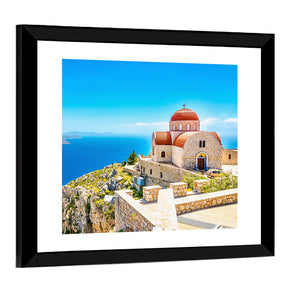 Greece Church On Cliff Of Sea Wall Art