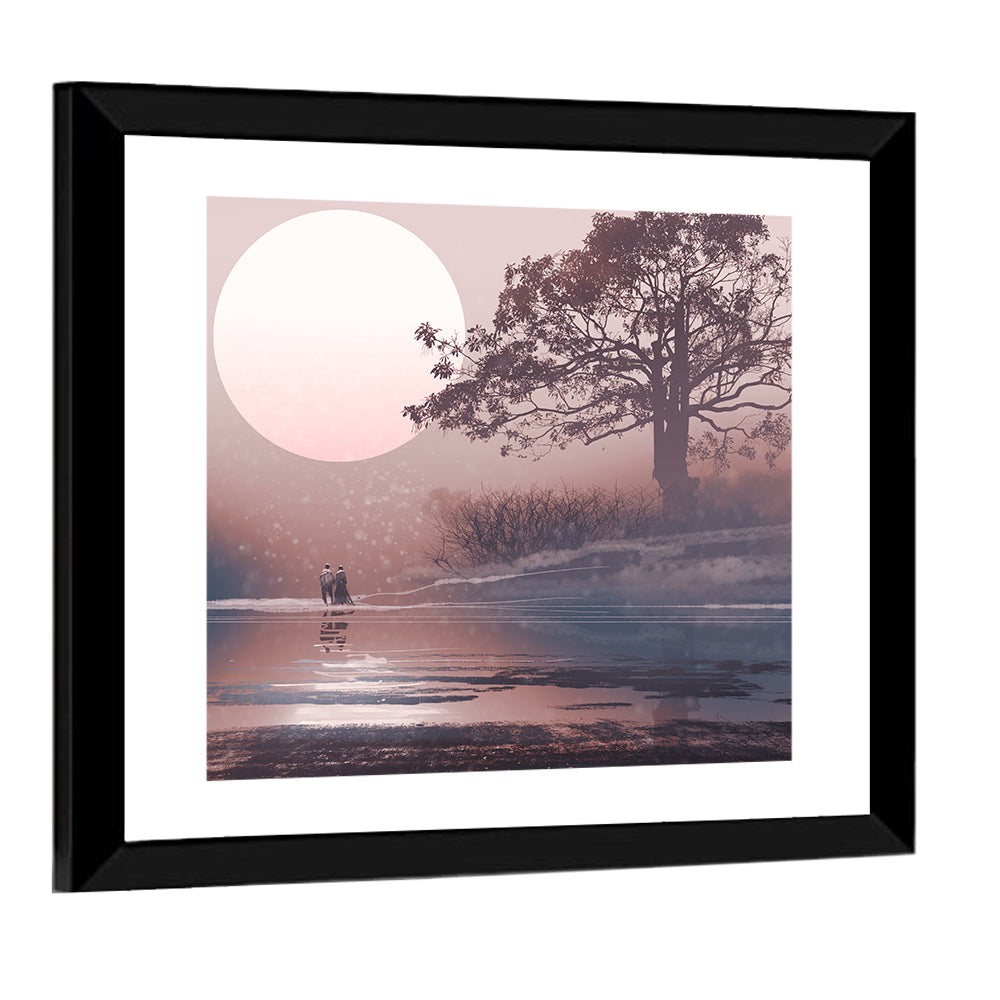 Couple Under Moon Wall Art