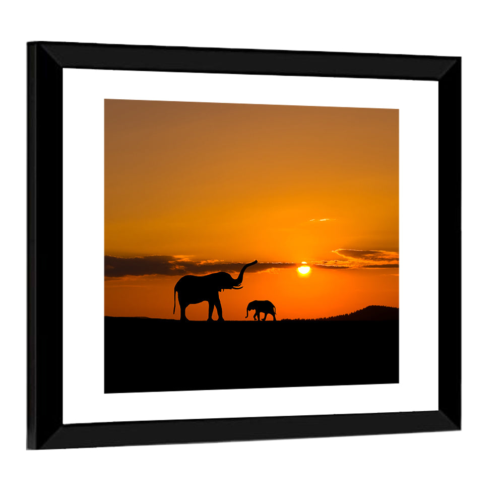 Savannah Elephant Silhouettes Wall Art