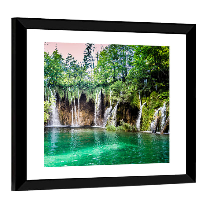 Plitvice Lakes Waterfalls Wall Art as a framed print