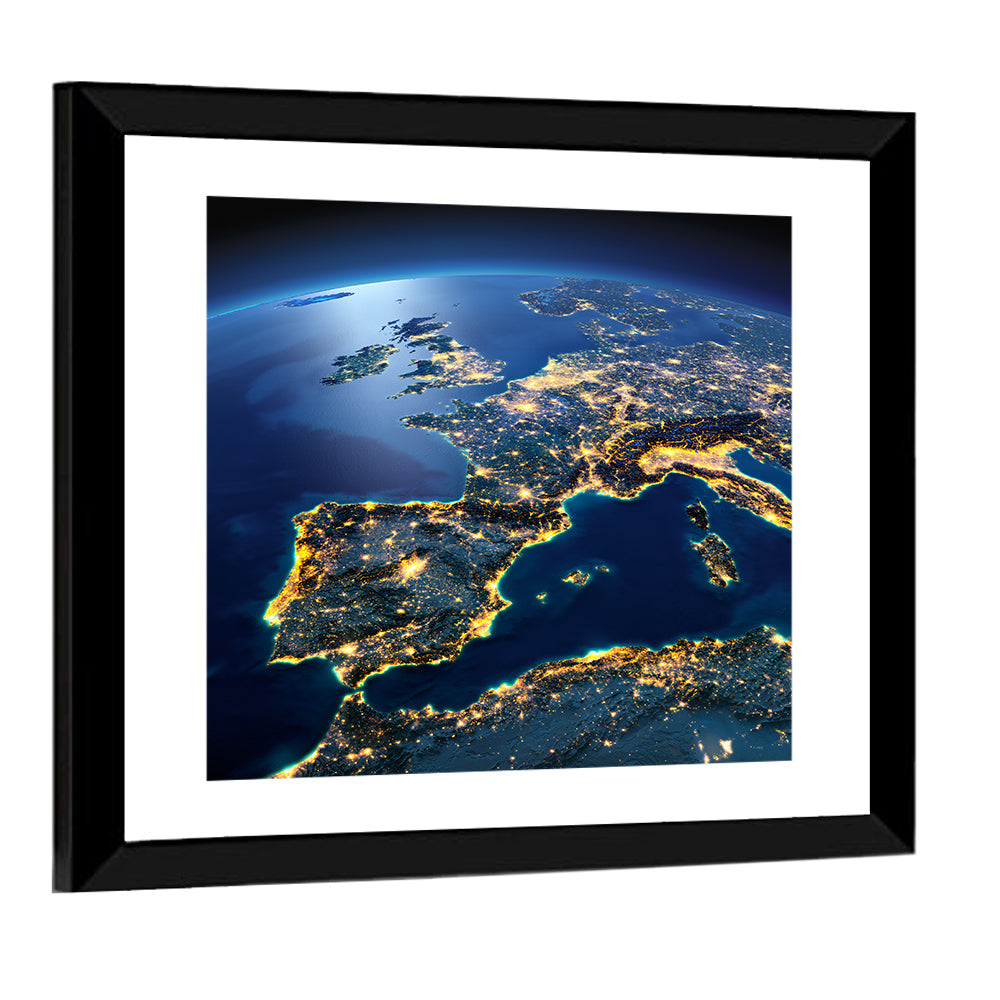 Night View of Earth Over Europe Wall Art
