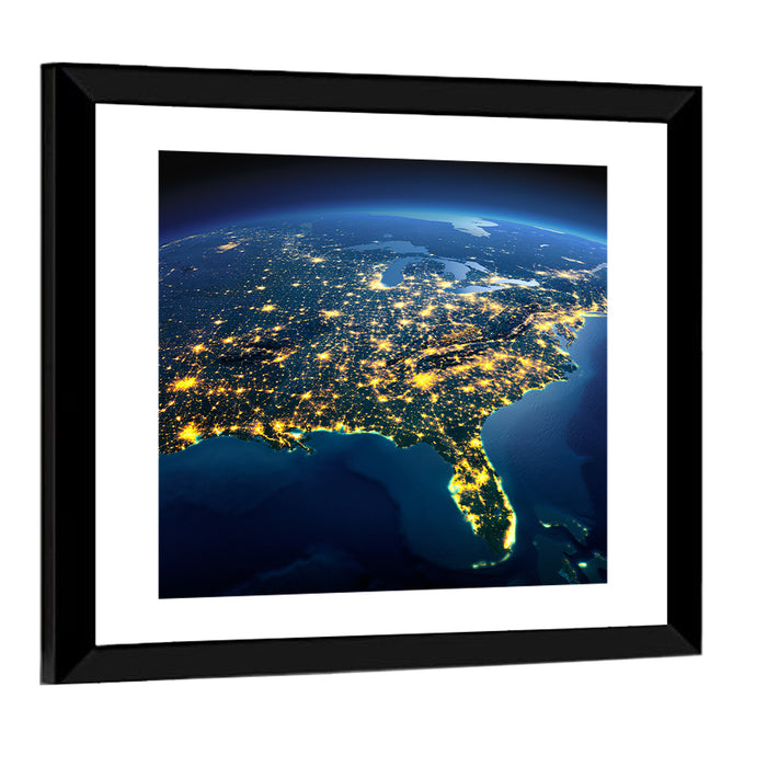 North America at Night from Space Wall Art as a framed print
