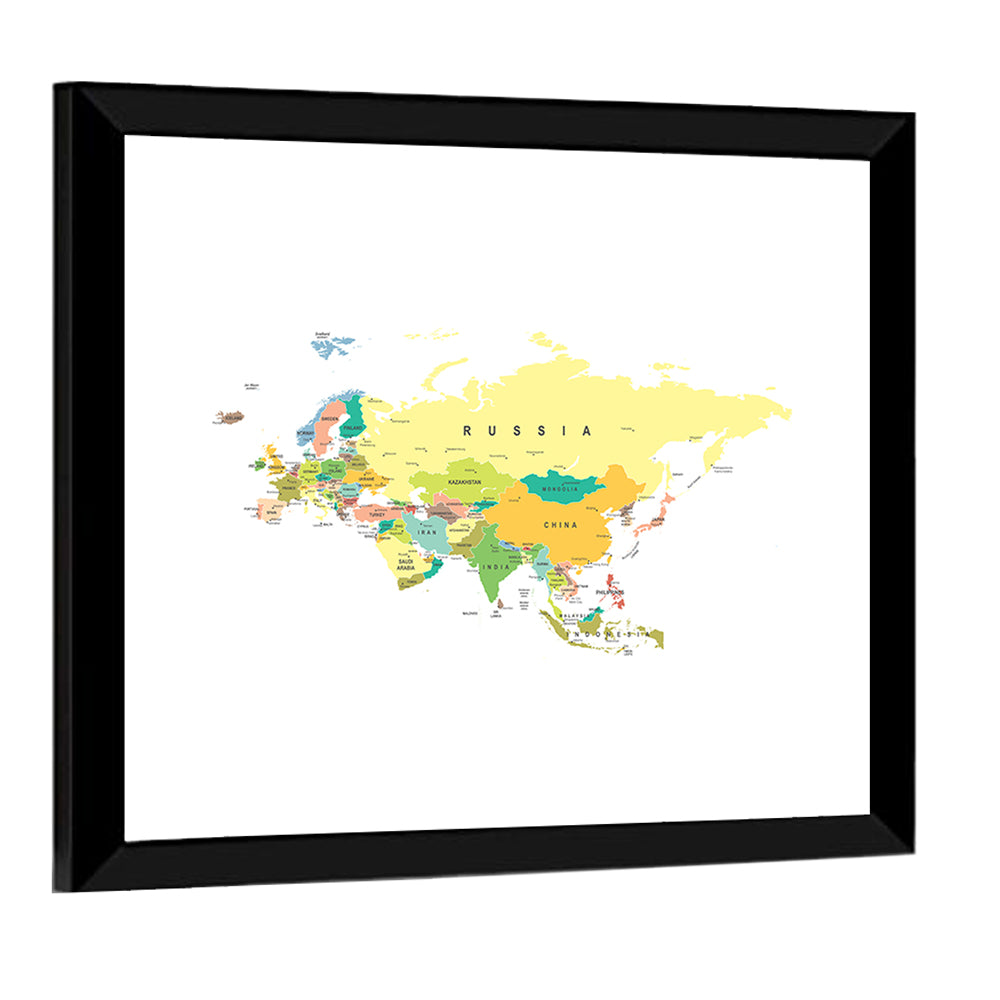 Eurasia Map with Country Labels Wall Art