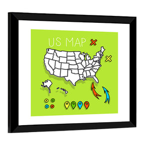 Hand Drawn US Map Wall Art