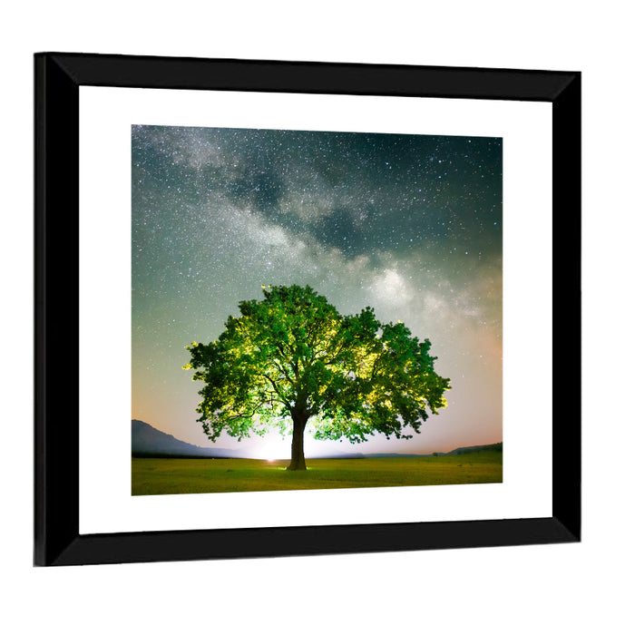 Lone Tree Under Milky Way Wall Art as a framed print