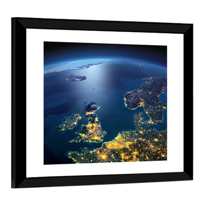 Illuminated United Kingdom From Space Wall Art