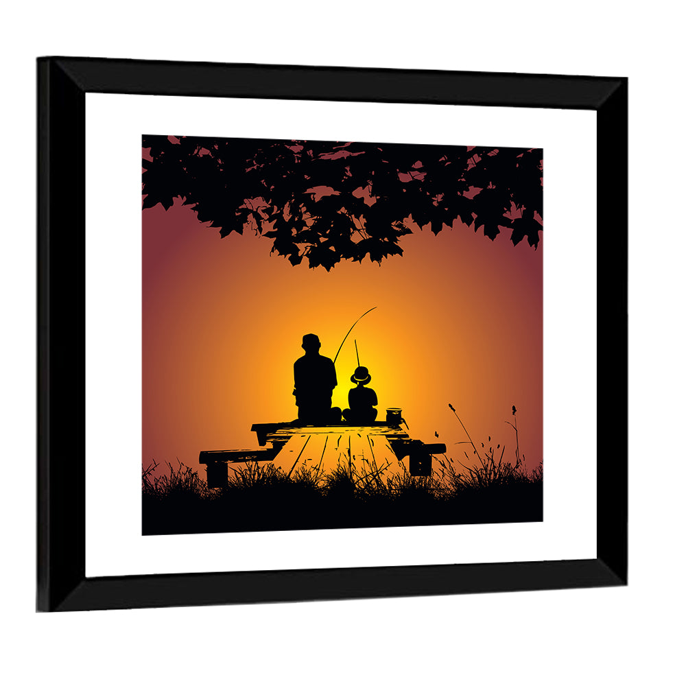 Father and Child Fishing Silhouette Wall Art