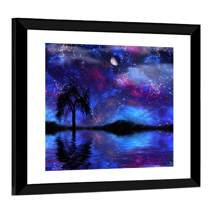 Crescent Moon Nightscape Wall Art as a framed print