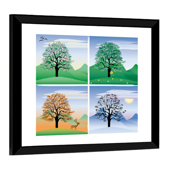 Four Seasons Tree Quadrants Wall Art as a framed print