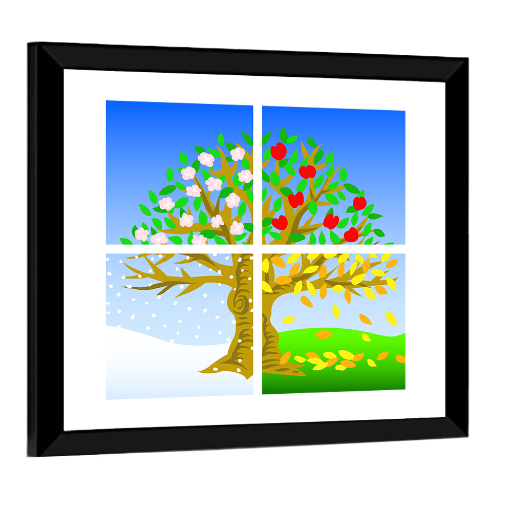 Four Seasons Tree Illustration Wall Art