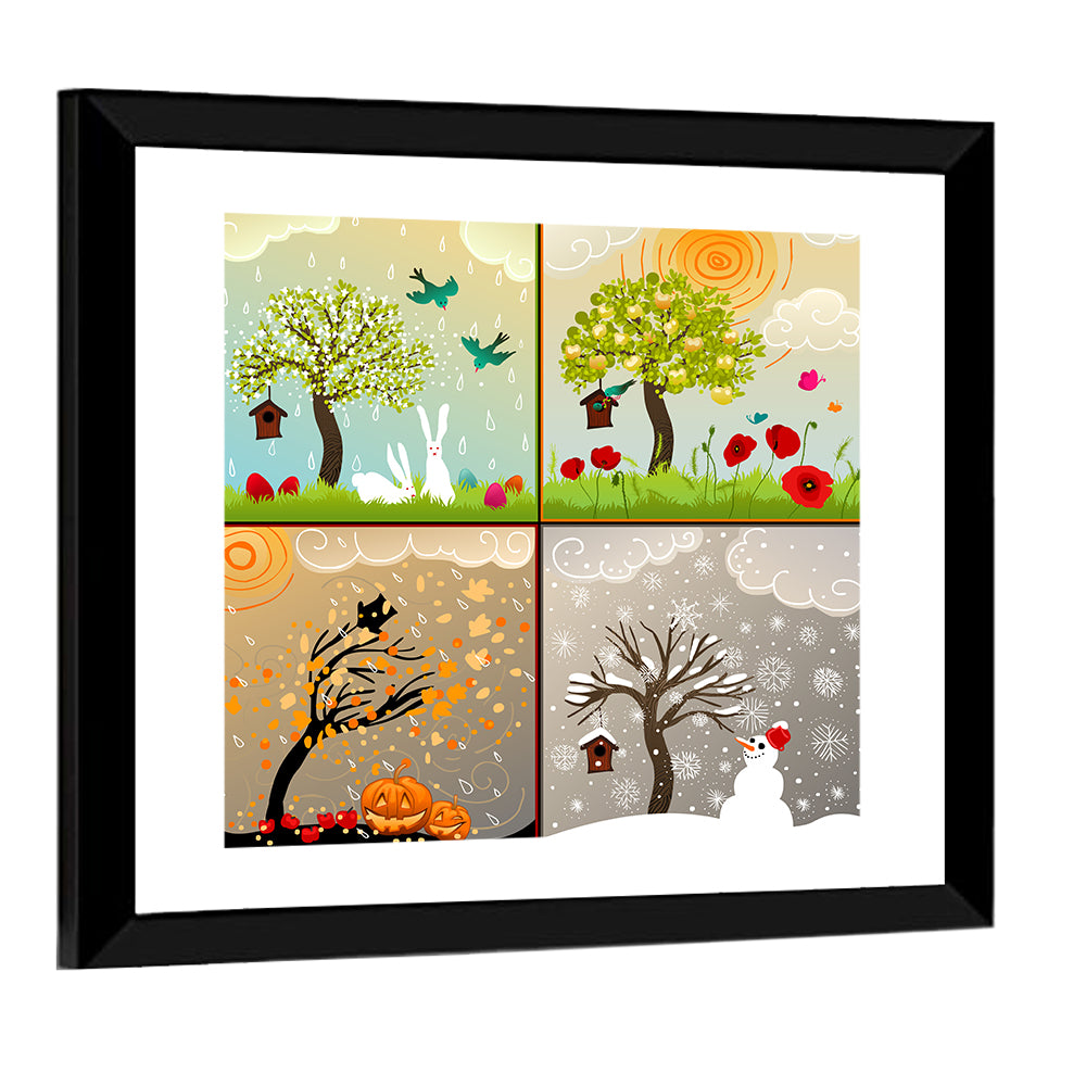 Four Seasons Illustrated Grid Wall Art