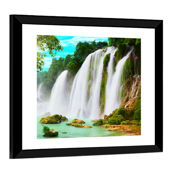 Sunlit Ban Gioc Waterfall Wall Art as a framed print