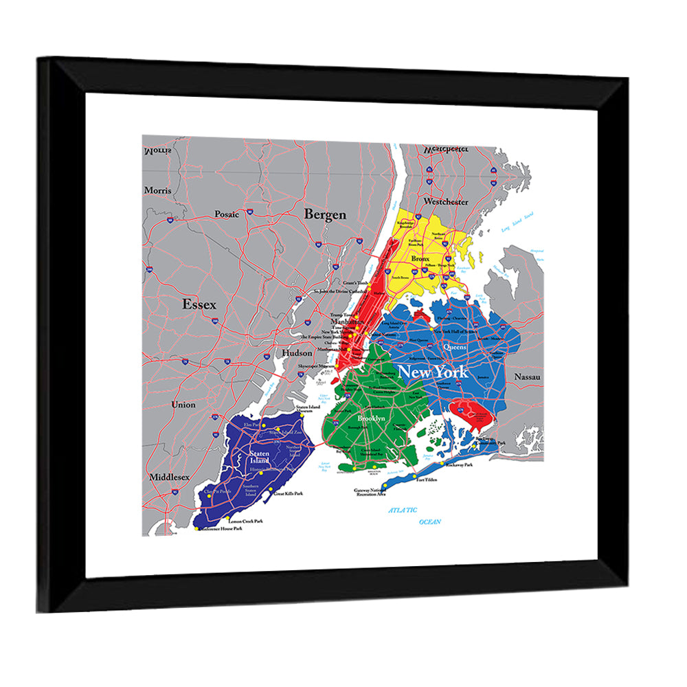 Color-coded New York City Map Wall Art