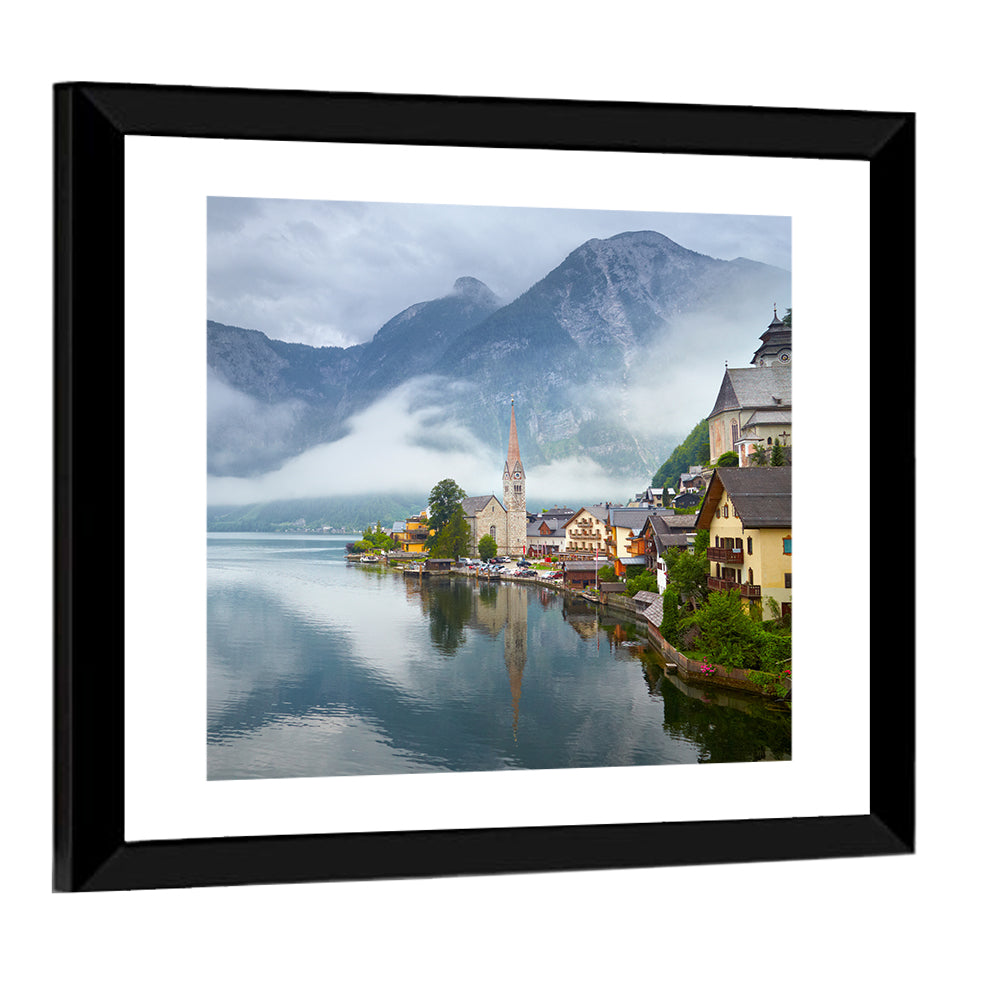 Hallstatt Lakeside Village Reflection Wall Art