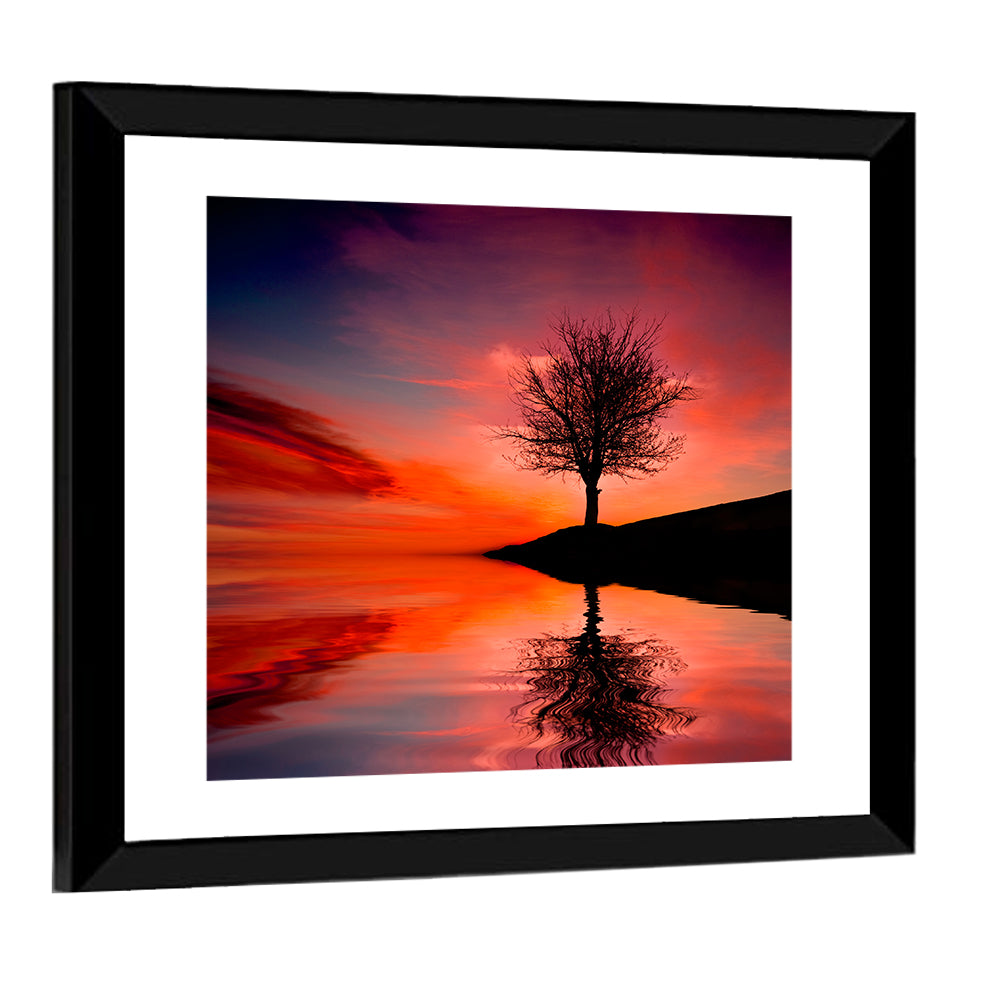 Leafless Tree Reflected on Lake Wall Art