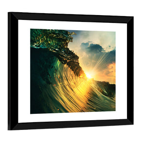 Falling Ocean wave At Sunset Wall Art