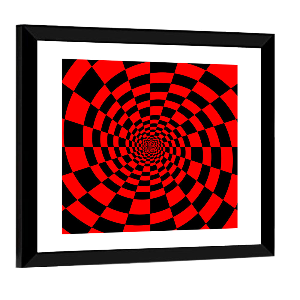 Red and Black Spiral Checkerboard Wall Art