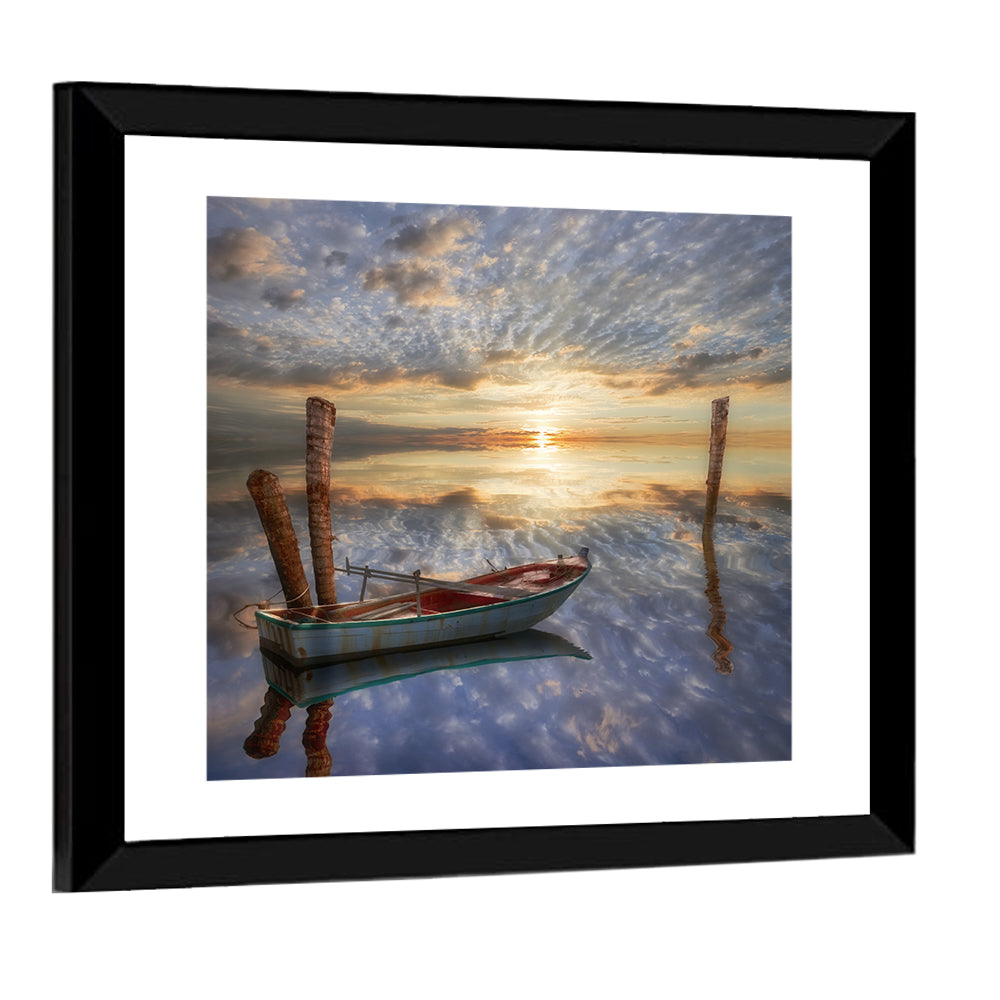Lonely Boat at Sunset Wall Art