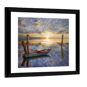 Old Lonely Boat In Lake Wall Art