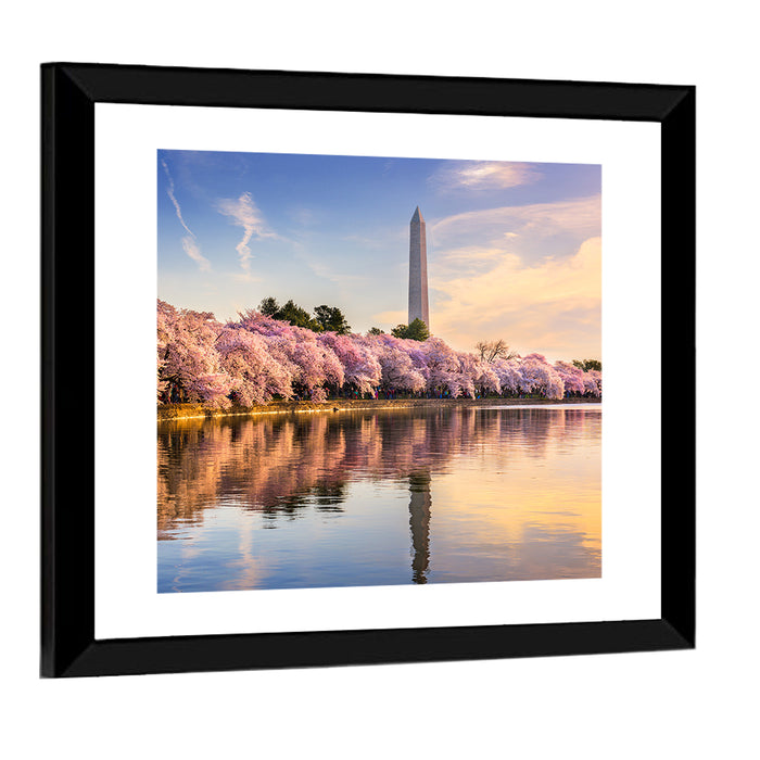 Washington Monument at Tidal Basin Wall Art as a framed print